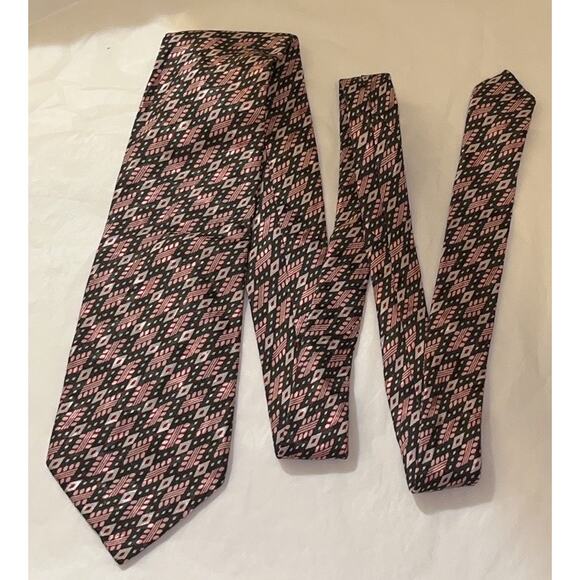 Vintage FENDI Silk Neck Tie - Green & Red Geometric - 4" x 59" - Picture 10 of 11